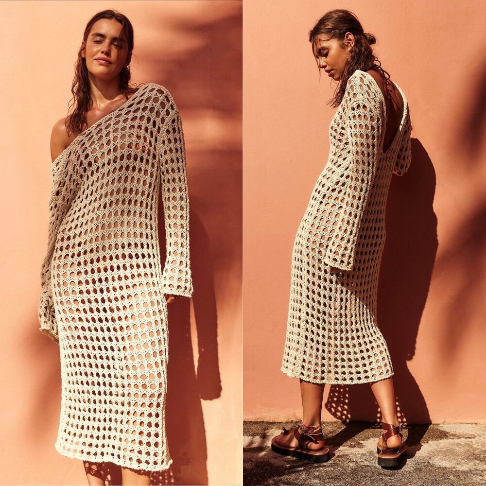 Free People Sahara Sweater Midi Dress – Seed Pearl – Medium – NWT